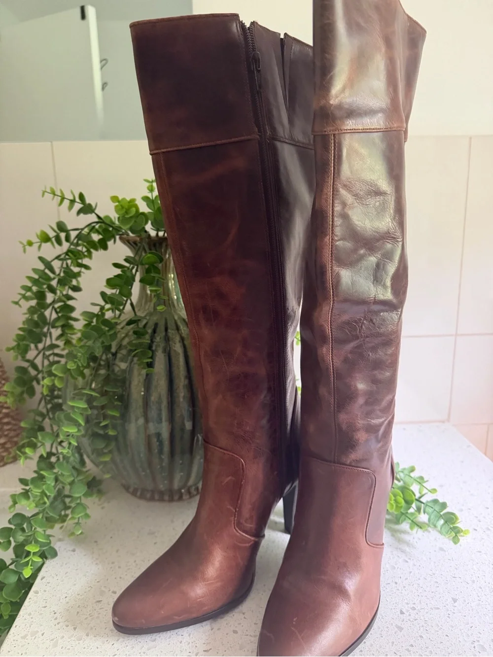 Classic Brown Leather Knee-High Women's Boots